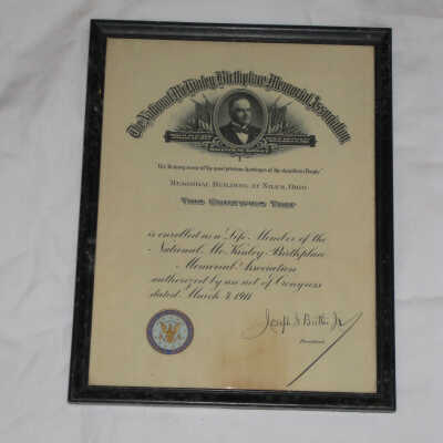 Certificate for members of McKinley Memorial