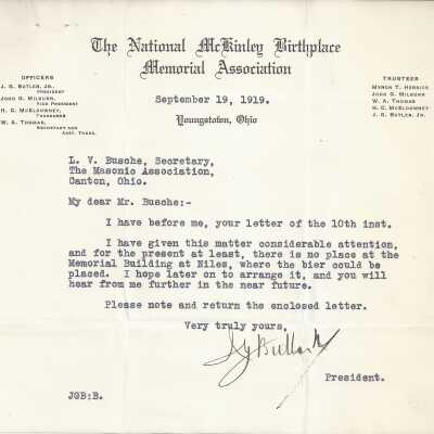 Letter from J.G. Butler Jr. to the Masonic Association