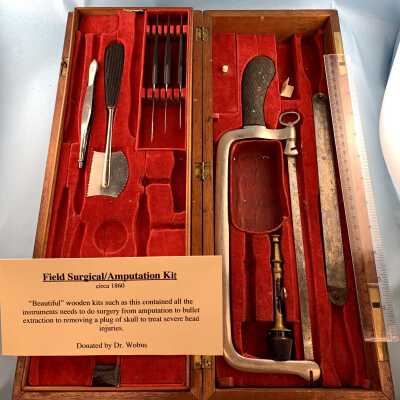 AMPUTATION KIT, WOODEN CASE, EBONY HANDLES, CIRCA 1860