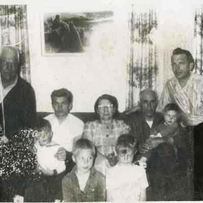 Back row, left to right: Theodore, Joe, Sophie, Steve, Jerome (Jerry). Front row, left to right: Scott (Jerry's children in front), Bobby, Mike, Denise
