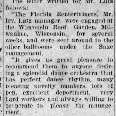 1926, Irv Lutz, Florida Entertainers
