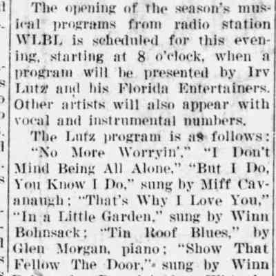 1926, Irv Lutz, WLBL
