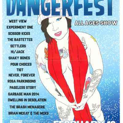 Dangerfest. West View, Experiment One, Scissor Kicks, The Bastettes, Settlers, Hi/Jack, Shaky Bones, Pour Choices, TIGT, Never Forever, Rosa Parkinsons, Pageless Story, Garbage Man 2014, Dwelling in Desolation, The Brash Menagerie, Brian McKay and the MCKs, at Chestnut Center for the Arts.