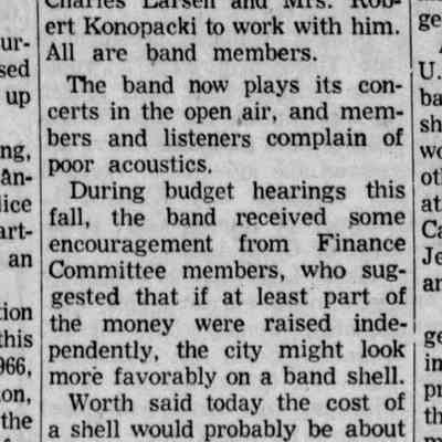 1965, Carman Lane, Bob Worth, bandshell