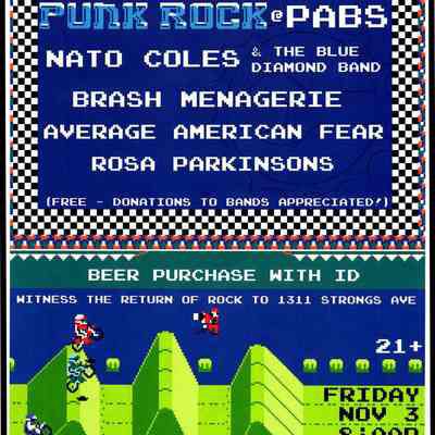 Nato Coles and the Blue Diamond Band, Brash Menagerie, Average American Fear, Rosa Parkinsons, at PABS.