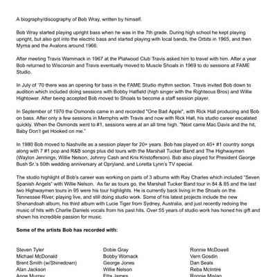 A biography and discography of Bob Wray, written by himself.