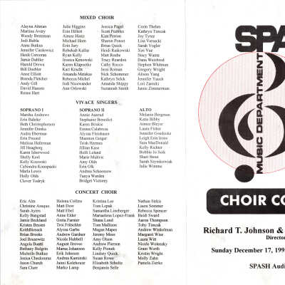 SPASH choirs present a choir concert directed by Richard T. Johnson and Barbara J. Towey