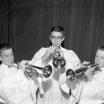 Students playing trumpets