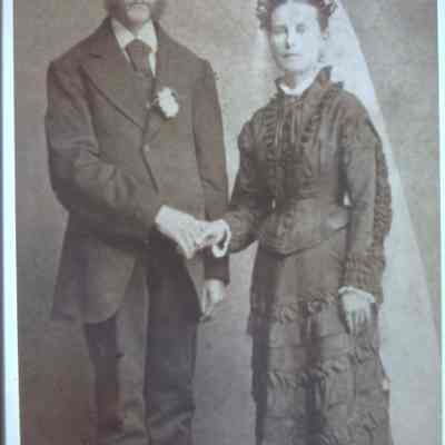 Jacob O. and Mary Ann Jensen Foxen, Wedding Day, 5/2/1875, Amherst, Wisconsin.