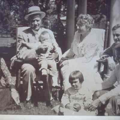 Week Family in Japanese garden of John Week House, circa 1930. Adults (L-R): Martha, Nelson, Ida, Harold, Jo, Kids: John, Lolita.