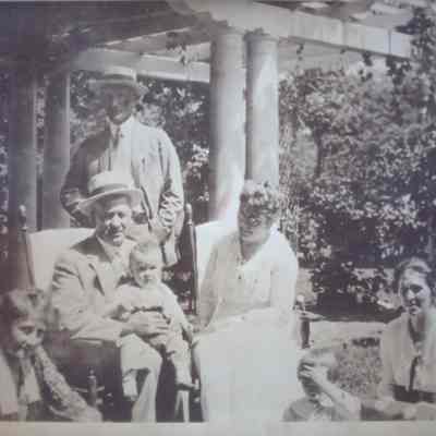 Week Family in Japanese Garden of John Week House, circa 1930. Adults (L-R) Martha, Nelson, John Arthur, Ida, Jo, Kids: John, Lolita.
