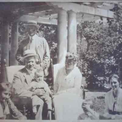 Week Family in Japanese Garden of John Week House, circa 1930. Adults (L-R) Martha, Nelson, John Arthur, Ida, Jo, Kids: John, Lolita.