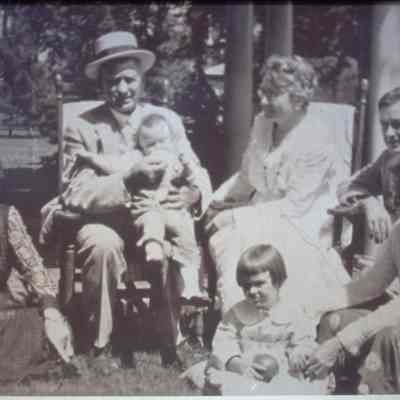 Week Family in Japanese garden of John Week House, circa 1930. Adults (L-R): Martha, Nelson, Ida, Harold, Jo, Kids: John, Lolita.