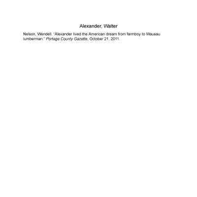 Alexander, Walter. Walter Alexander