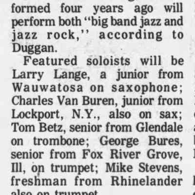 1971, James Duggan, Stevens Point State University jazz band