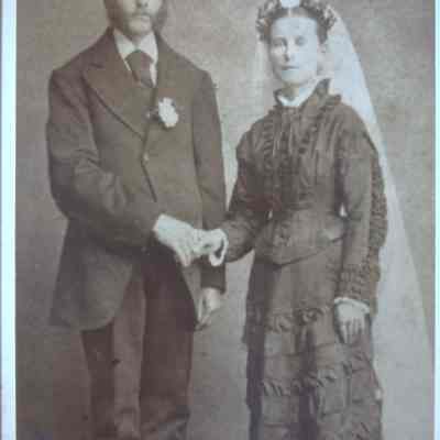 Jacob O. and Mary Ann Jensen Foxen wedding day. 5/2/1875, Amherst, Wisconsin