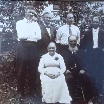 Ingeborg and Louis Nelson Senior, and four sons. Left to right, Cornelius, Louis Junior, Olaf, Henry. 206 Wilson Street, Amherst, Wisconsin. Circa 1927