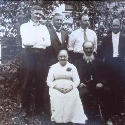 Ingeborg and Louis Nelson Senior, and four sons. Left to right, Cornelius, Louis Junior, Olaf, Henry. 206 Wilson Street, Amherst, Wisconsin. Circa 1927