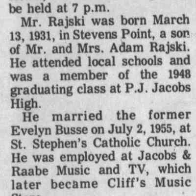 Clifford Rajski obituary, January 21, 1973, Stevens Point Journal