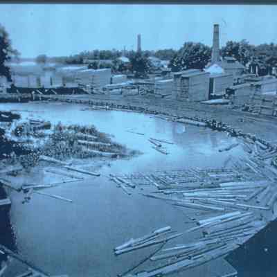 John Week Lumber Company Boom, circa 1910, east side of Wisconsin River, Stevens Point, WI
