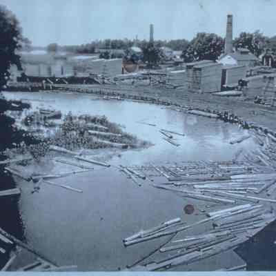 John Week Lumber Company Boom, circa 1910, east side of Wisconsin River, Stevens Point, WI