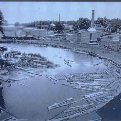 John Week Lumber Company Boom, circa 1910, east side of Wisconsin River, Stevens Point, WI
