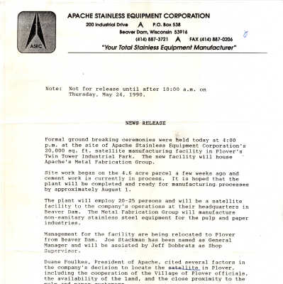 Apache Stainless Equipment Corporation