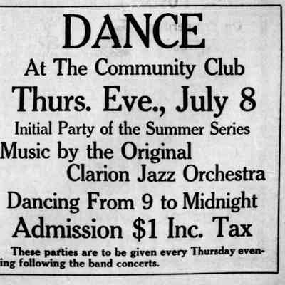 1920, Community Club, Clarion Jazz Orchestra