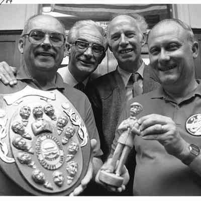 Barbershoppers, 6-14-1984, Carman Lane, Mike Pescod, Jim Scott, Dave Varney, at Newscastle on Tyne, England