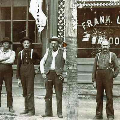 Outside Lila Saloon, unknown, Felix, unknown, Frank