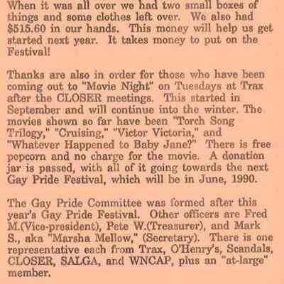 1990 Gay Pride Committee News, Community Connections
