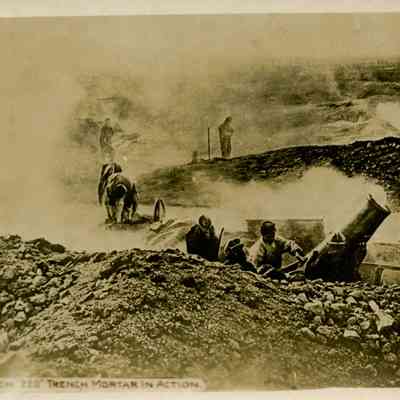 French "220" Trench Mortar In Action.