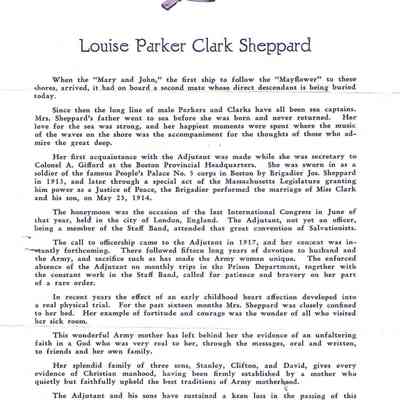 Funeral program for Louise Sheppard, 1934, back cover