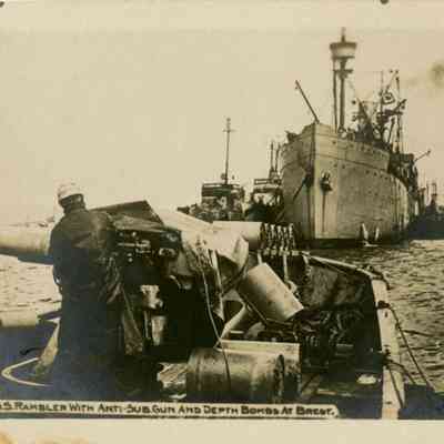 U.S.S. Rambler With Anti-Sub Gun And Depth Bombs At Brest.