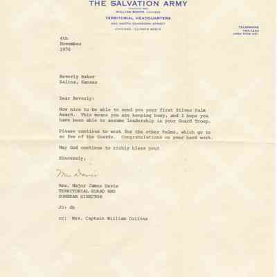 Beverly Peterson Silver Palm Congratulatory Letter