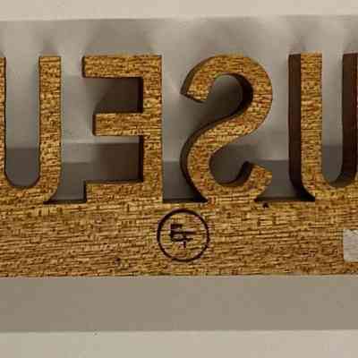 Museum sign, crab apple wood