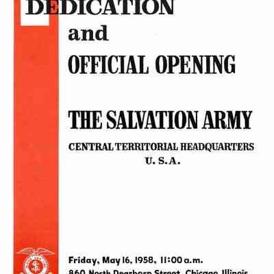Dedication and Official Opening, The Salvation Army Central Territorial Headquarters