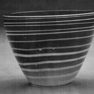 Blown Glass Blue Bowl with White Stripes