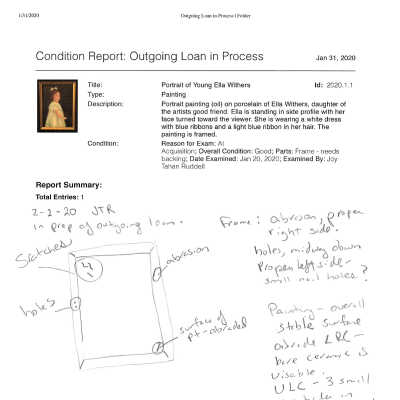2/2/20 - Condition report in consideration of outgoing loan.