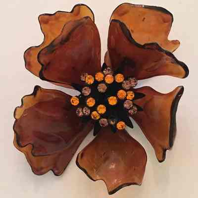 Brown Plastic Flower Brooch