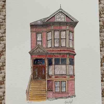 Digital Print of a Watercolor Painting (Pink House)