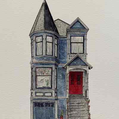 Digital Print of a Watercolor Painting (blue house)