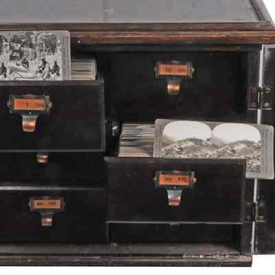 Stereoscope Card Collection & cabinet