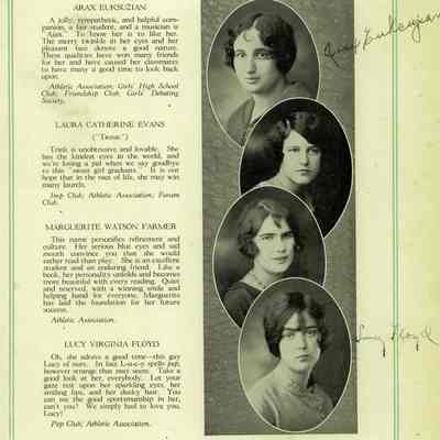 Arax Euksuzian in 1926 yearbook
