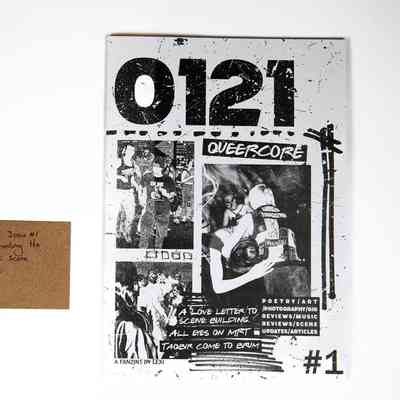 The image shows "0121 Queercore" fanzine, documenting Birmingham's queercore.