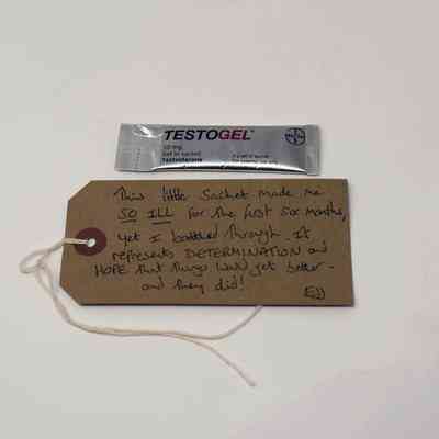 A single 50mg sachet of Testogel. The packaging  is silver in colour and the font is printed in black.