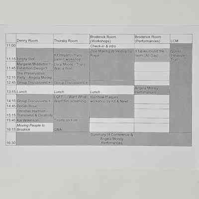 A black and white copy of a programme of events for a 50th Anniversary workshop