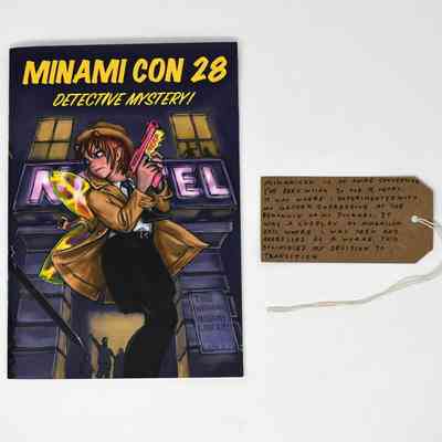 The image shows a comic cover titled "Minami Con 28 Detective Mystery" featuring an animated detective