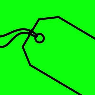 A placeholder image that is an illuminous green background and the black outline of a tag.