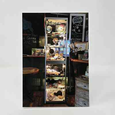 A small, illuminated display case showcases "Museum of Transology" objects.